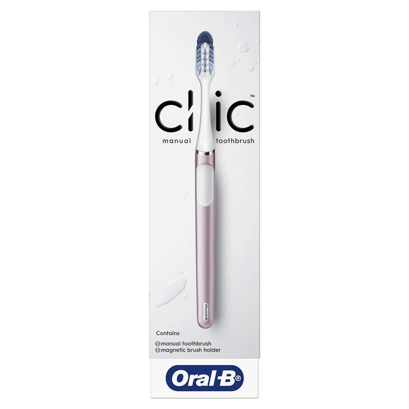 Oral-B Clic Toothbrush, Rose, with Brush Head and Magnetic Toothbrush Holder Metallic Rose 1 Count (Pack of 12)