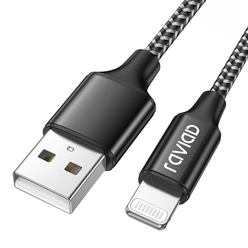 Raviad USB to Lightning Cable 1 m [MFi Certified] iPhone Charging Cable | Nylon Lightning Fast Charging Cable for iPhone 14 13 12 11 Pro Max Mini XR XS X 8 8 Plus 7 7 Plus 6s 6 6 Plus 5S 5 SE 2020 iPad black 1M