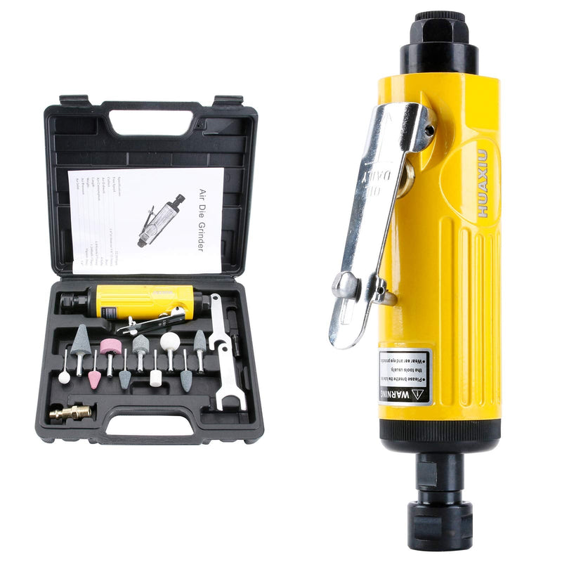 Air Die Grinder with 1/4"(6MM) and 1/8"(3MM) Collets, Pneumatic Die Grinder Kit, 22000 RPM Straight Grinder