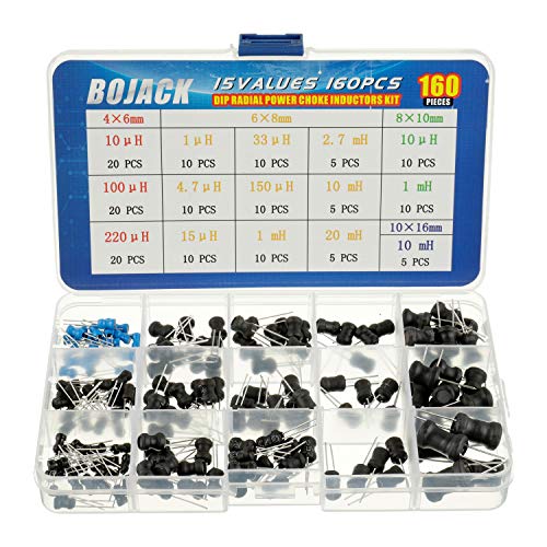 BOJACK 15 Values 160 Pieces Inductance 10uH to 20mH DIP Radial Power Choke Inductors Assortment