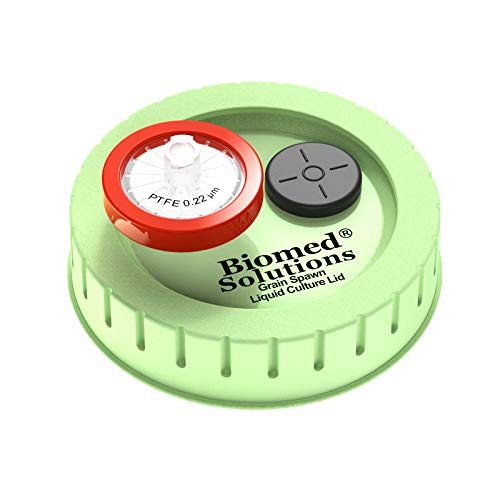 6 x Mushroom Culture Lids Regular Mouth Lid with 0.2 Micron PTFE Syringe Filter and 20mm Self Healing Injection Ports for Mushroom Growing Mycology Green