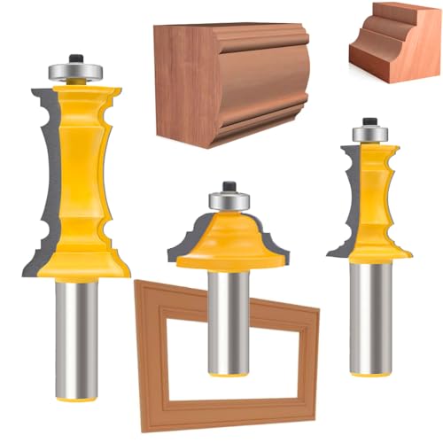TAIWAIN 1/2 Shank Router Bit Set 3 PCS Round Over Raised Panel Cabinet Door Rail and Stile Router Bits Sets Wood Milling Tool Groove Tongue Cutter Tool for Woodworking 24