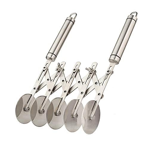 5 Wheel Pastry Cutter with Handle Stainless Steel Double cutter Adjustable Pizza Slicer Multi-Round Dough Cutter Roller (silver) Silver
