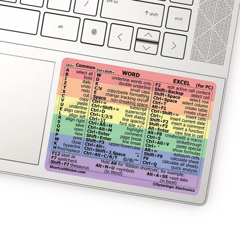 Synerlogic Word/Excel Windows Shortcut Sticker | Reference Guide Keyboard Shortcut Sticker | Work from Home Essentials | Excel Shortcuts Cheat Sheet Laminated No-Residue Vinyl (Rainbow/Small, 1pc) 1 Rainbow