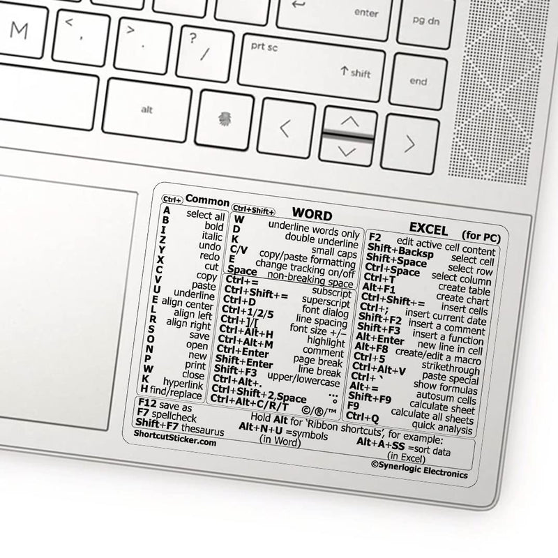 Synerlogic Word/Excel Windows Shortcut Sticker | Reference Guide Keyboard Shortcut Sticker | Work from Home Essentials | Excel Shortcuts Cheat Sheet Laminated & No-Residue Vinyl (Clear/Small, 1pc) 1 Clear
