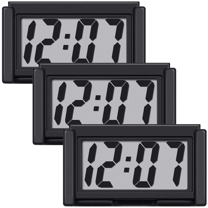 Frienda 3 Pieces Mini Digital Clock Small Magnetic Clock Car Dashboard Clock Stick on Clock Self Adhesive Bracket Digital Clock Battery Operated (Black) Black