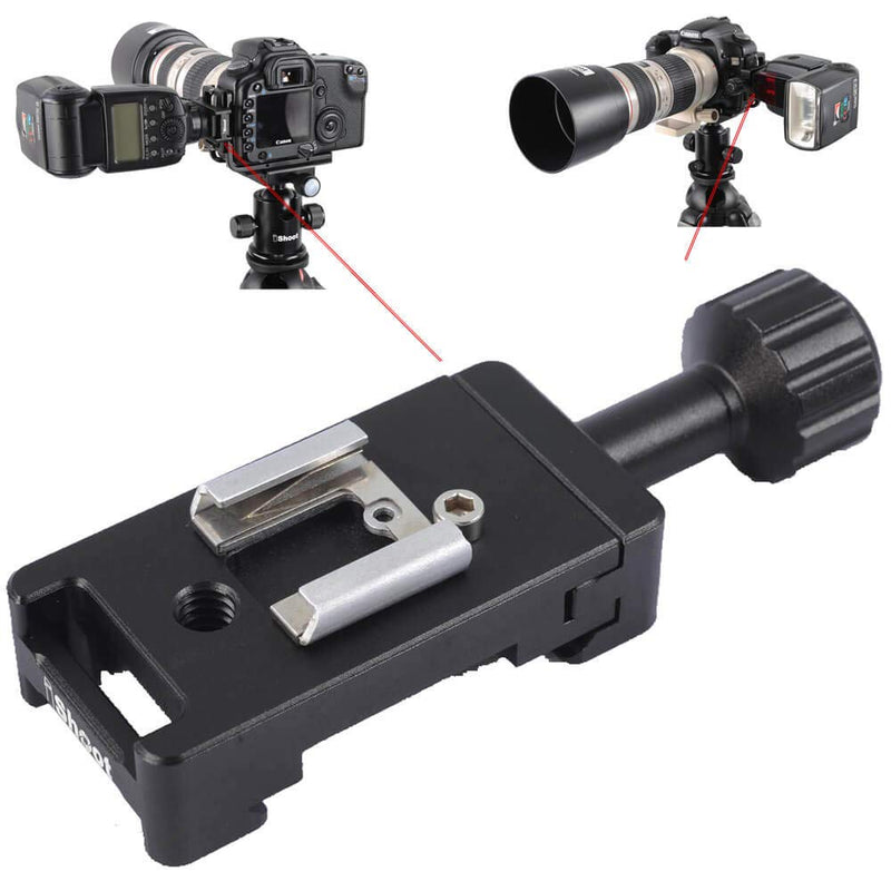 Metal Clamp with Universal Hot Shoe Mount Compatible with 39mm Arca-Swiss Fit Quick Release Pate L-Shaped Camera Holder Bracket Support & Speedlite Flash of Standard Cold Foot