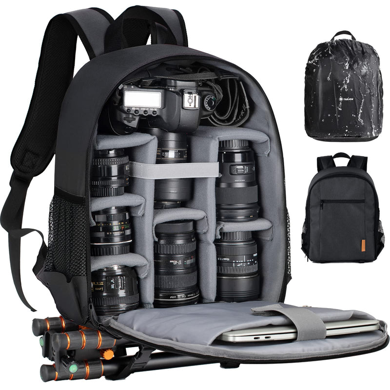 TARION Camera Backpack Bag Small - Professional DSLR Camera Bag Photography Backpack with 13“ Laptop Compartment & Waterproof Rain Cover & Tripod Holder for Photographers (Black TB-S) Black