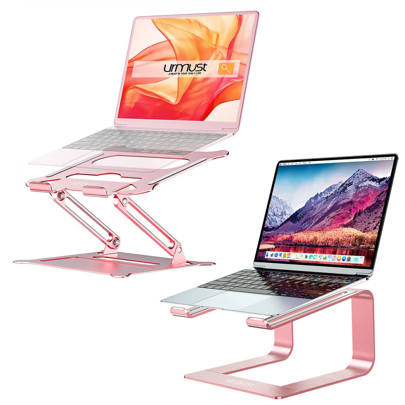 Urmust Adjustable Laptop Stand Rose Gold + Detachable Laptop Riser Rose Gold
