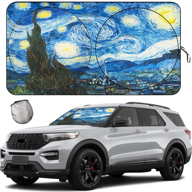 [2025 Upgrade] TDCQQGQQ Van Gogh Starry Sky Windshield Sun Shades, Car Sun Shade for Front Window for Car SUV Truck, Protect The Vehicle from High Temperature Damage and Uv Reflection,63 L x 33.5" W