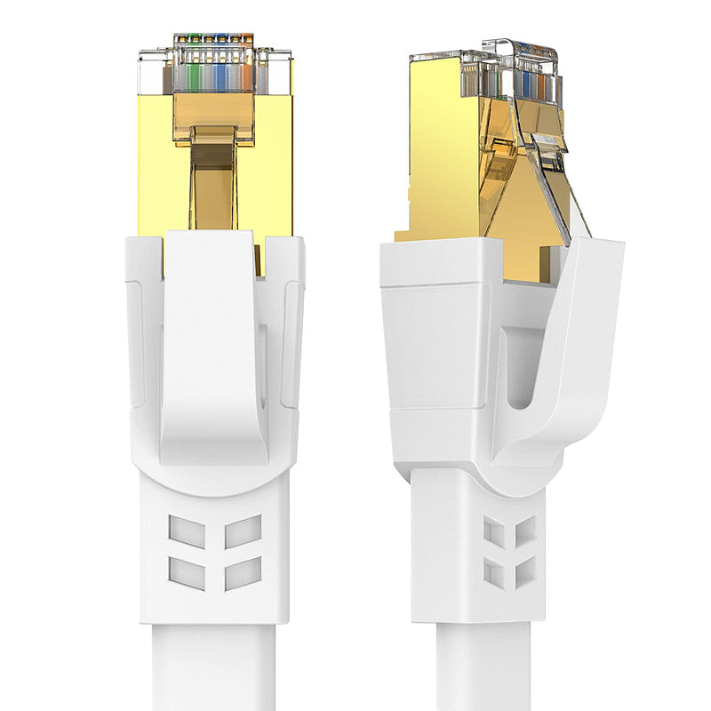 Ethernet Cable 25 FT, Cat8 High Speed Outdoor&Indoor Cat8 LAN Network Cable 40Gbps, 2000Mhz with Gold Plated RJ45 Connector, Weatherproof S/FTP UV Resistant for Router/Gaming/Modem (25) 25FT White