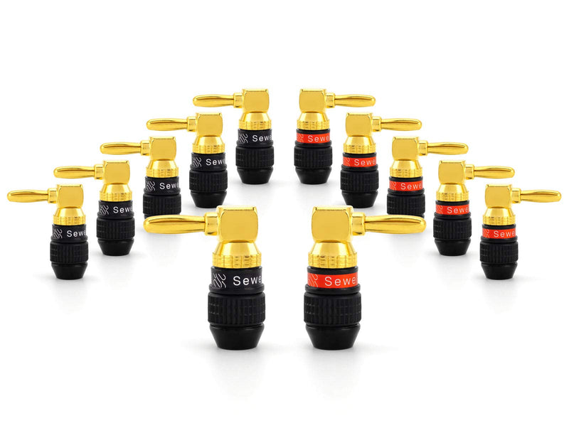 Sewell Deadbolt Right-Angle Banana Plugs, 6 Pairs Quick Connect Gold Plated Speaker Plugs 90 Degree Deadbolt Right Angle