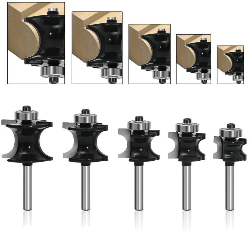 LEATBUY Router Bits Set 1/4 Inch Shank Bullnose Router Bit Sets 5PCS Radius Half Round Rail and Stile Wood Milling Cutter Drilling Woodworking Carbide Tool for Door Table Cabinet Shelve(F-A3) F-A3