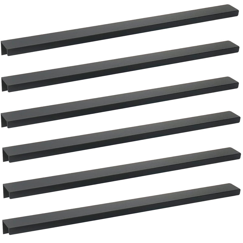 Edge Pull Handles for Cabinets, 13.78 Inch Aluminum Alloy Finger Tab Pulls, Concealed Drawer Handles for Kitchen, Dresser, Wardrobe, 10 Inch Hole Spacing, 6Pcs Black Edge Pulls 350mm/13.78" Straight Edge