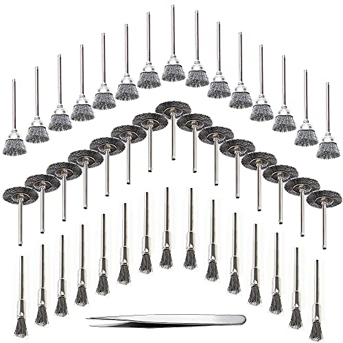 45 Stainless Steel Wire Brush Set T Brushes for Drill | 45 T shaped stainless steel wire brushes plus tweezers for drill, polishing, grinding and cleaning.