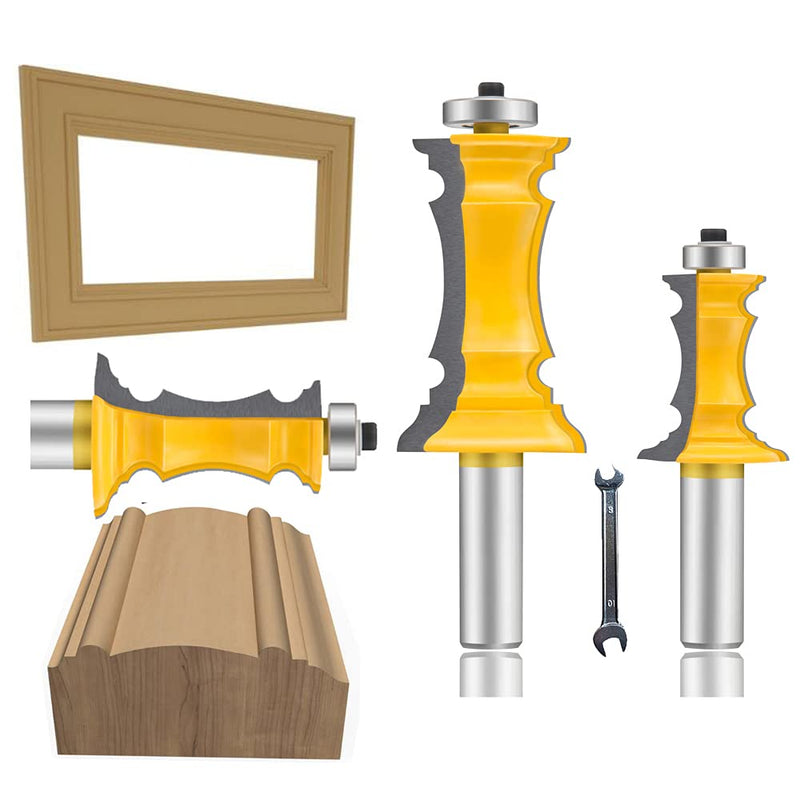 OLETBE Router Bits 2 PCS Router Bit Set 1/2-Inch Shank Woodworking Wood Molding Cutter Woodwork Edge Picture Frame Shelf Mitered Panel Cabinet Door Router Bits Set Professional(2)