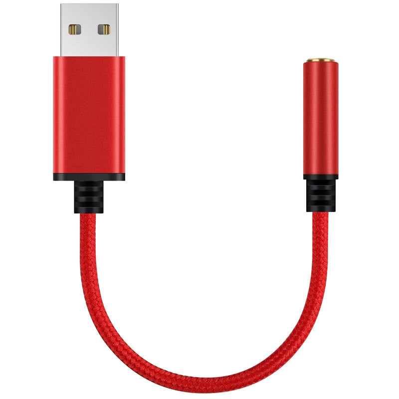 USB to 3.5 mm Jack Audio Headset Adapter Cable 0.6 Feet,External Stereo Sound Card Supported USB to TRRS 4-Pole aux Port Headphones, Compatible with Laptop,PC, Mac, PS4, Desktops etc (Red) Red