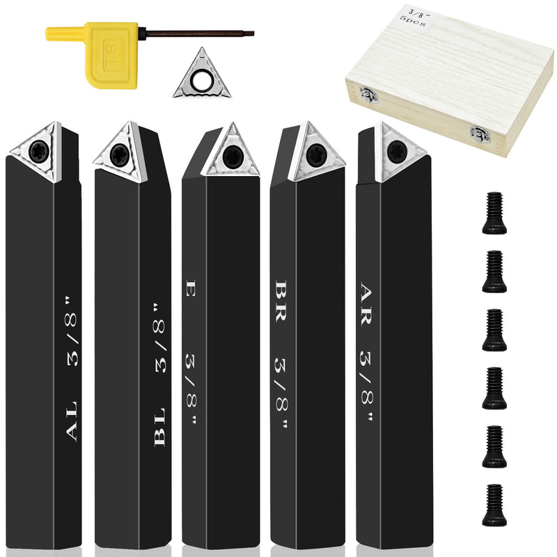 3/8" Indexable Carbide Turning Inserts Holder Set for Machining Lathes, 5 Pcs Set Metal Lathe Tools Inserts Bits with Carbide Inserts TCMT110204. 3/8 in