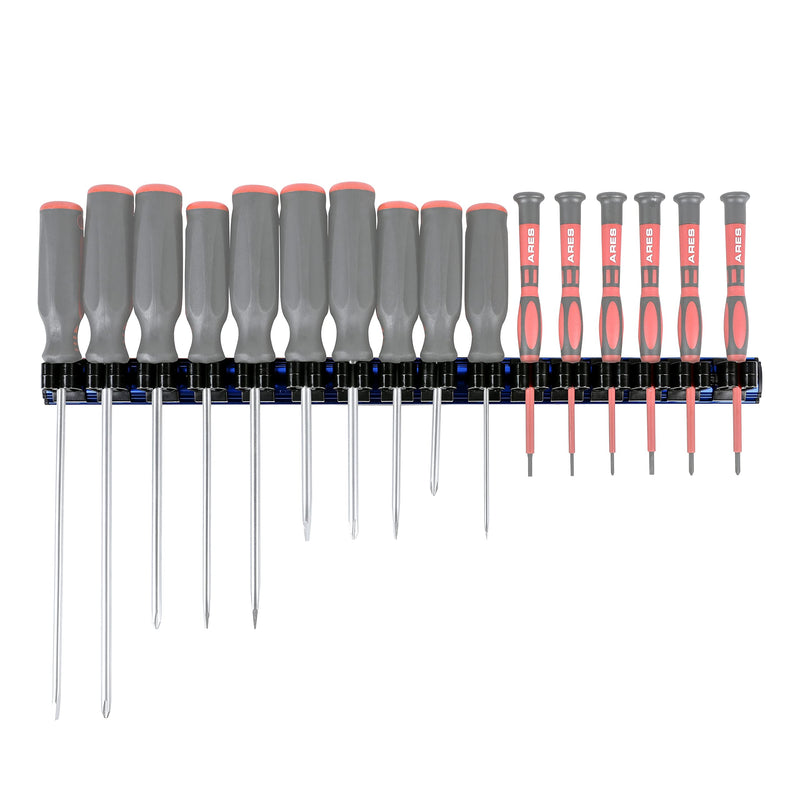 ARES 62027 - Blue 16.5-Inch Hand Tool Holder - Aluminum Rail Stores up to 16 Screwdrivers or Small Tools and Keeps Your Garage Organized 1-Piece