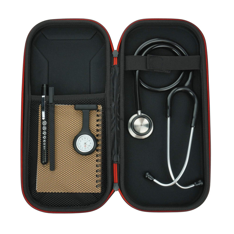 Stethoscope Bundle | Includes Dual Head Stethoscope, Fob Watch, Pen Torch, Hard Shell Case, Pen and A6 Note Pad | For Nurse, Dentist, Medical Students and Professionals