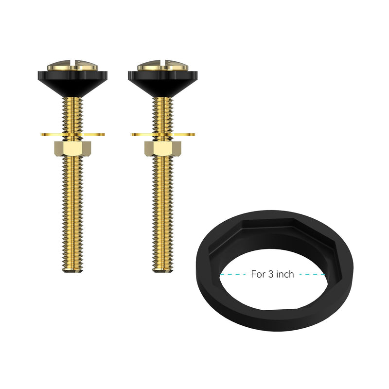 R&T 3'' Toilet Tank to Bowl Octagon Gasket with 2 pcs Brass Bolts Hardware Kit for 2-Piece Toilet (3 inch) 3 inch