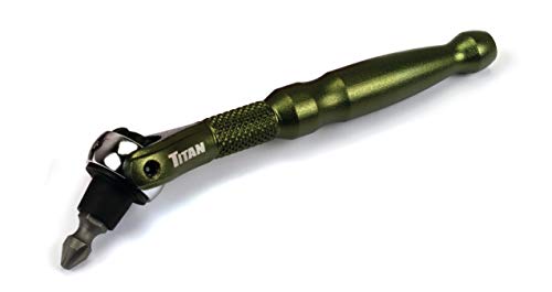 Titan Tools 11325 1/4-Inch Drive x 4-Inch 90-Tooth Swivel Head Micro Ratcheting Bit Driver - Green Swivel Head - Green