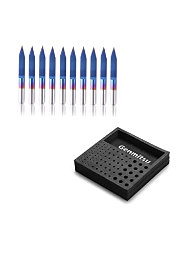 Genmitsu 10Pcs Nano Blue Coat Engraving Bits, 30 Degree 0.1mm Tip 1/8" Shank Conical V-Bit + Genmitsu EVA CNC Milling Bit Storage Tray with 85 Holes, 200mm x 200mm x 43mm