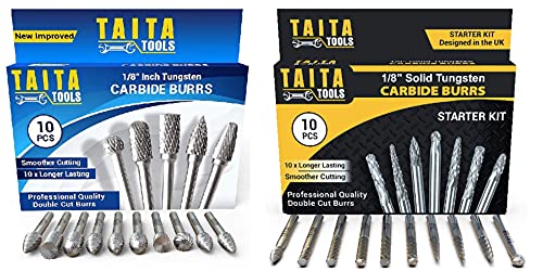 2x10pc Carbide Burr Gift Set, 3mm Shank, 20 Shapes Double Cut Tungsten Rotary Tool Cutting Bits - Accessories for Dremel, Fordom, Flex Shaft, Dewalt and Multitools - Ideal for Wood Carving Projects