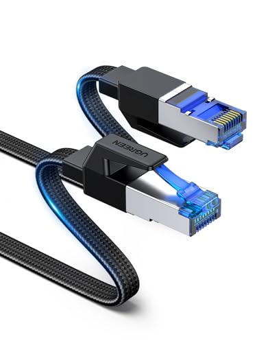 UGREEN CAT 8 LAN Cable 40Gbps Network Cable Ethernet Cable (2M) | Shielded Internet Cable 2 m for Gaming, Flat Nylon Patch Cable with Gold-Plated RJ45 Connector for PS5/Xbox/Router/Switch 2.0 Meters
