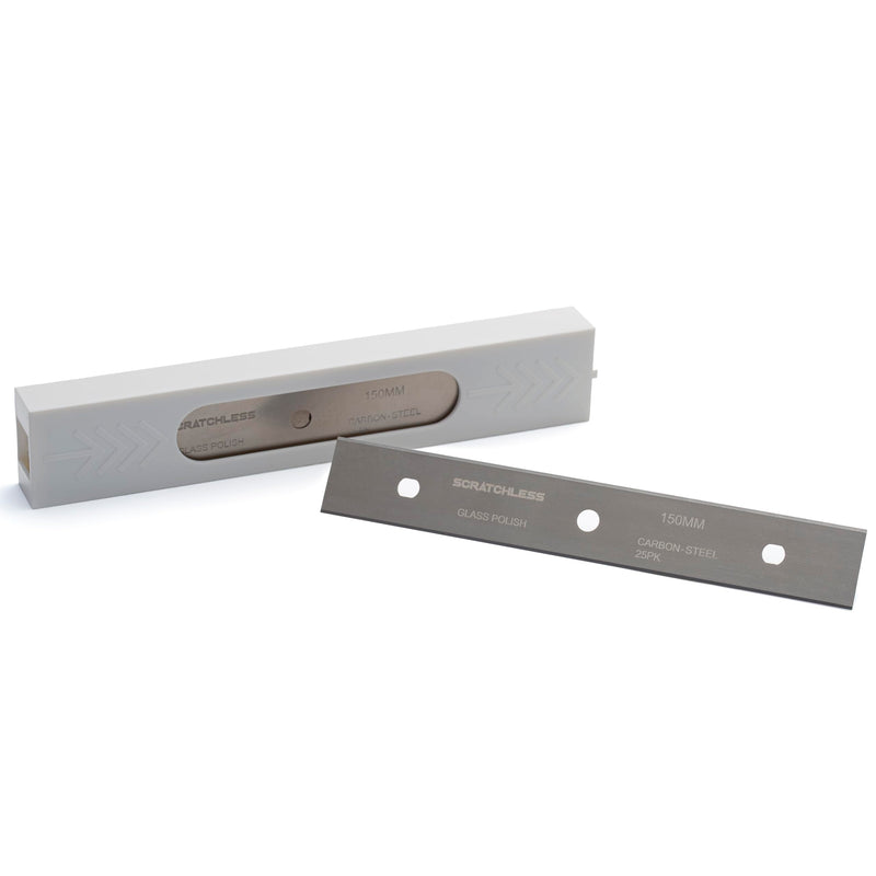 Glass Polish 6 inch (150mm) Pack of 25 Carbon Steel Scraper Blades, Double-Edged Blades for SCRATCHLESS Glass Scraper - GP15044