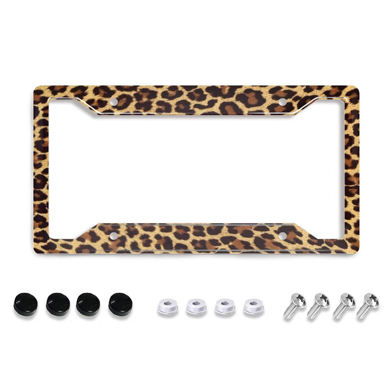 Personalized License Plate Frame Stainless Steels Cute Cheetah Leopard Brown License Plate Car Tag Holder with 4 Holes and Screws for Women Men Auto for USA Canada Vehicles Standard (12"x6") 12×6