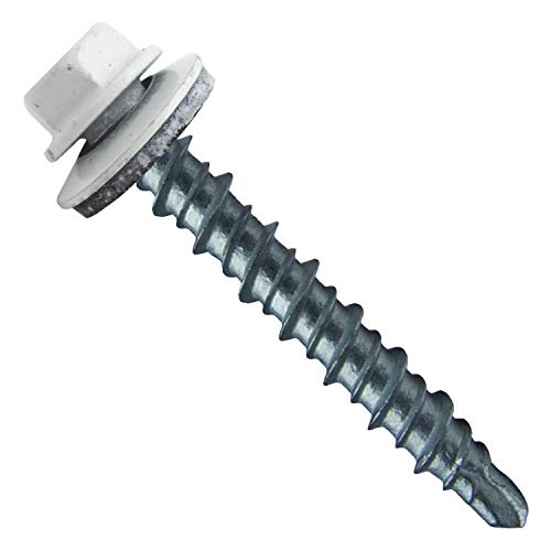 10 x 1 Brite White Galvanized Mini Driller Metal to Wood Siding Screws - Hex Washer Head - Self-Starting/Tapping - - EPDM Washer. 1 x 250 Count Bag - 250 Screws 1"
