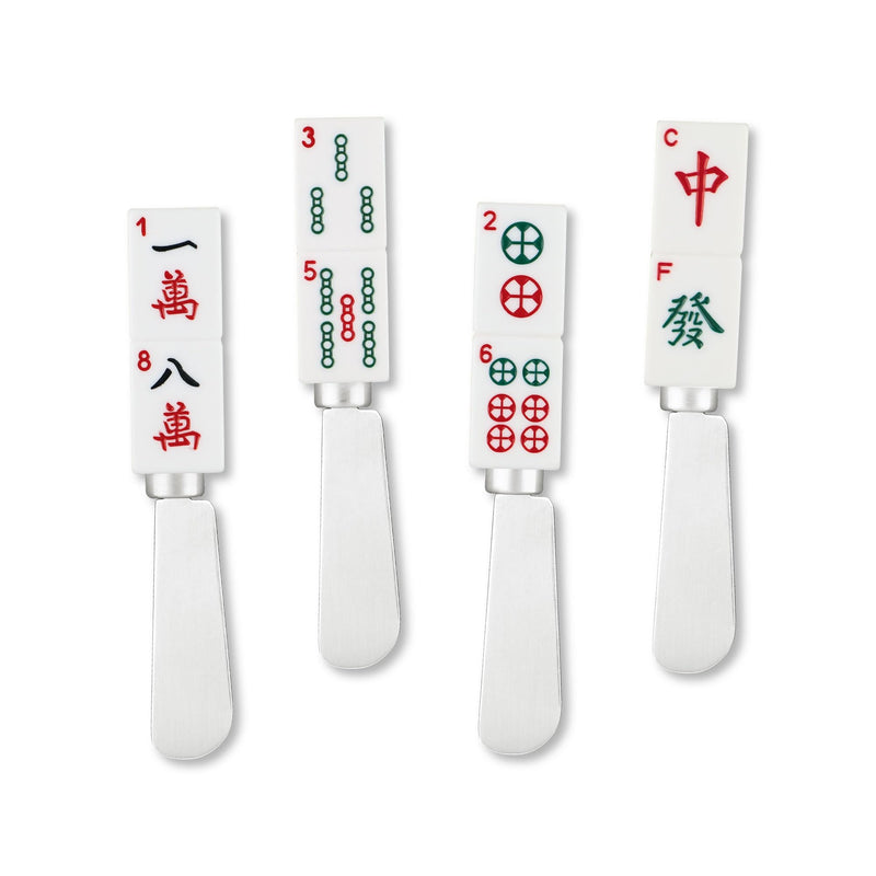 UPware Mahjong Tile Cheese Spreaders, Hand-Painted Resin Handles with Stainless Steel Blades for Spreading Cream Cheese, Butter, and Jam, Assorted Designs, Set of 4