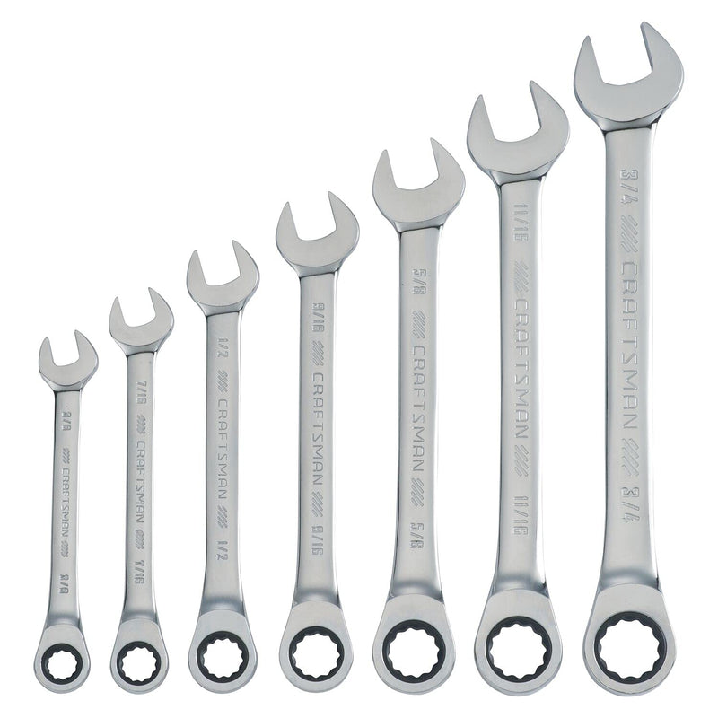 CRAFTSMAN 7-Piece Combination Ratcheting Wrench Set, 12-Point Standard SAE (CMMT87020) 7 Piece SAE