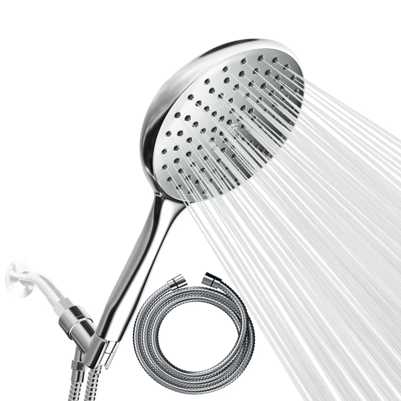 SparkPod High Pressure Handheld Shower Head with Hose- Huge 6-Inch Face- Rain Shower with Extra Long 6 ft. Hose and Premium Adjustable Bracket- Luxury Design -Tool-less 1-Min Installation (Chrome) 1 Function - Full Set