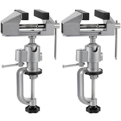 2 PCS 3 Inches Bench Vise, Tilts Rotate 360° Universal Work, Universal Table Vise, Aluminum Table Vise for Welding, Woodworking, Jewelry Making, Metal Working
