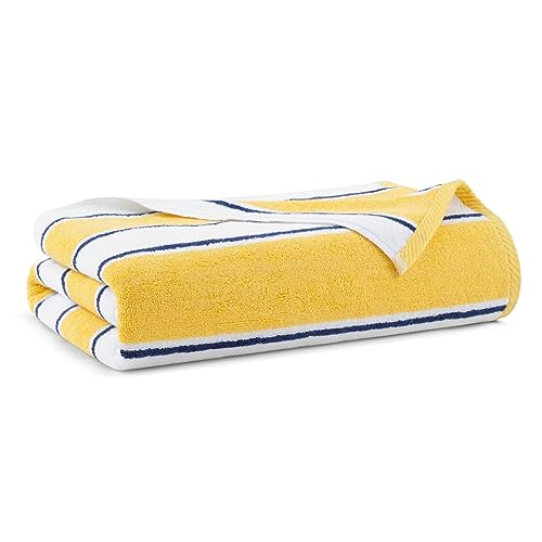 Aston & Arden Striped Beach Towel - Oversized 35 x 70 Soft Plush Thick Cotton, 600 GMS Heavy & Luxury for Pool Chairs, Resort, and Hot Tub, Yellow/Navy 1