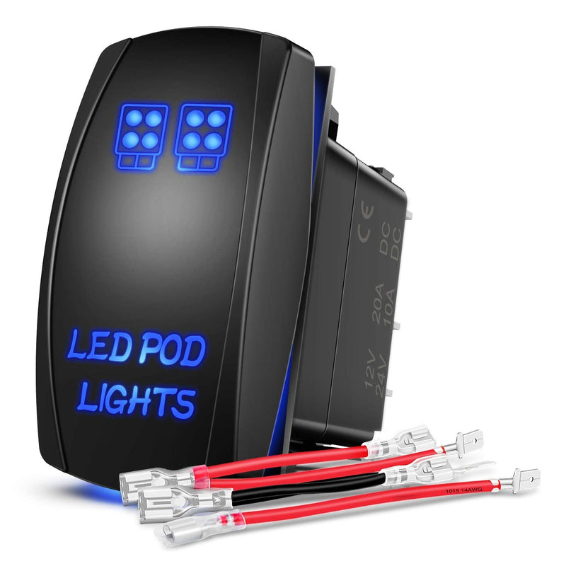 Nilight LED POD Lights Rocker Switch Led Light Bar Switch 5Pin Laser On/Off switches 20A/12V 10A/24V Switch with Jumper Wires Set for Cars,Trucks,RVs,2 Years Warranty Blue