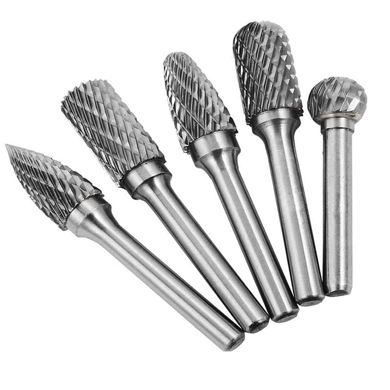 5 Piece Carbide Burr Set, 6 mm Shank, 10 mm Burr, Rasp Set for Drill Polishing, Engraving, Drilling Tools et