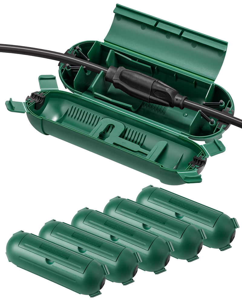 DEWENWILS 6-Pack Outdoor Extension Cord Cover, Waterproof Plug Cover with 4 Seal Latches, Adjustable Compartment for 12/14/16Gauge Cords, Protect Christmas Decoration Lights and Plugs, Green 6 Pack
