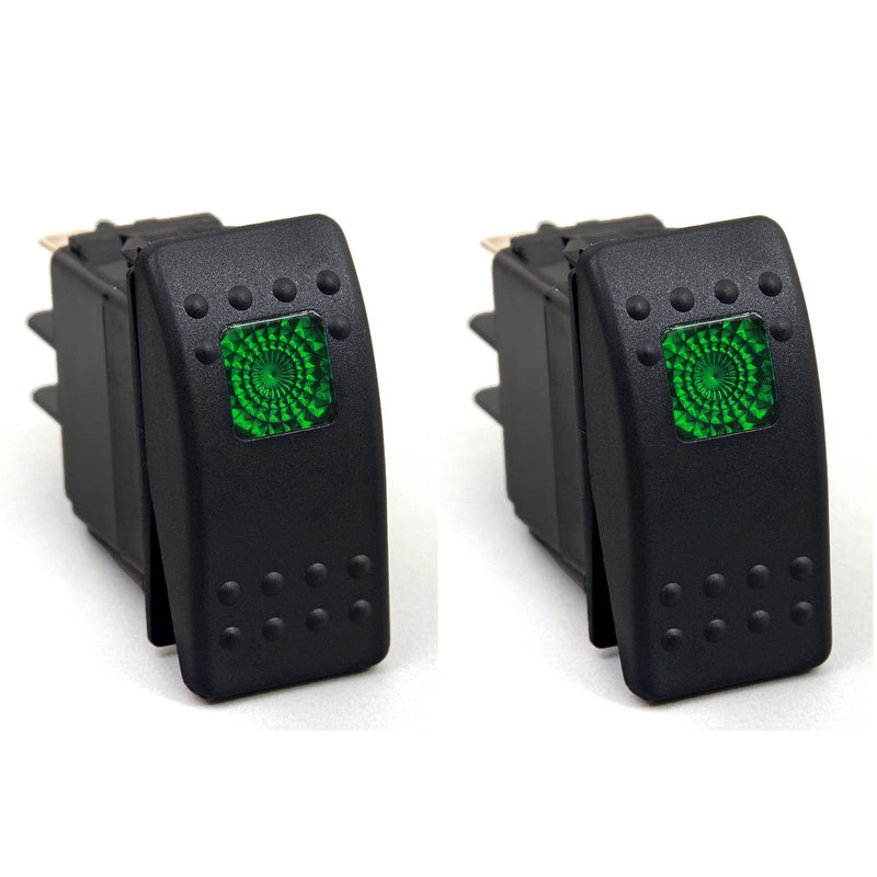 Amarine Made 2-Pack of 12v 20 Amp Waterproof LED On/Off Boat Marine SPST 3P Rocker Switch with Light (Green)