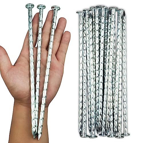 50-Pcs Galvanized Landscape Stakes, 10-Inch Length, 0.7 Inch Extra Large Top, Spiral Metal Anchoring Spikes, for Paver Edging, Weed Barrier, Camping Tent, More
