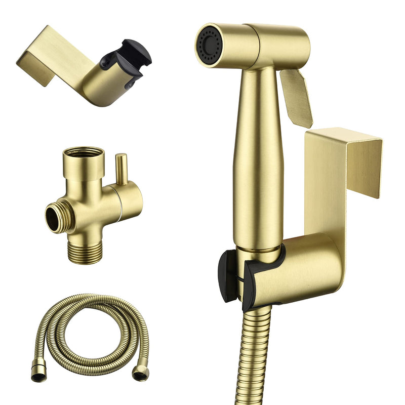 SHAMANDA Handheld Bidet Sprayer for Toilet, Stainless Steel Baby Cloth Diaper Sprayer Kit, Bathroom Toilet Bidet Attachment Set for Bathing Pets Feminine Hygiene, Brushed Gold BDS01-3 Cold Water Mode Only