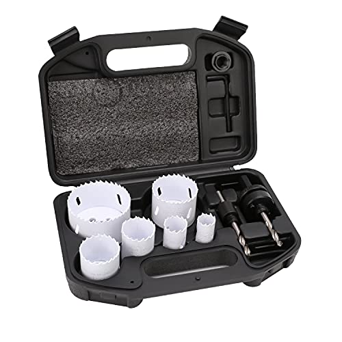 Amazon Basics 9-Piece Bi-Metal High Speed Steel Hole Saw Kit for Cutting Holes in Metal, Plastic, Plasterboard with Carrying Case, 25/32" to 2-11/16", Black 25/32" to 2-11/16”