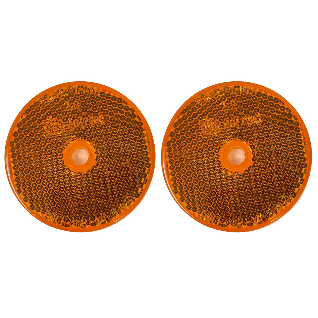 Class A 2" Round Reflector with Center Mounting Hole - Red/Amber/White for Trailers, Trucks, Automobiles, Mail Boxes, Boats, SUV's, RV's, Industrial Applications (2x Amber) 2x Amber