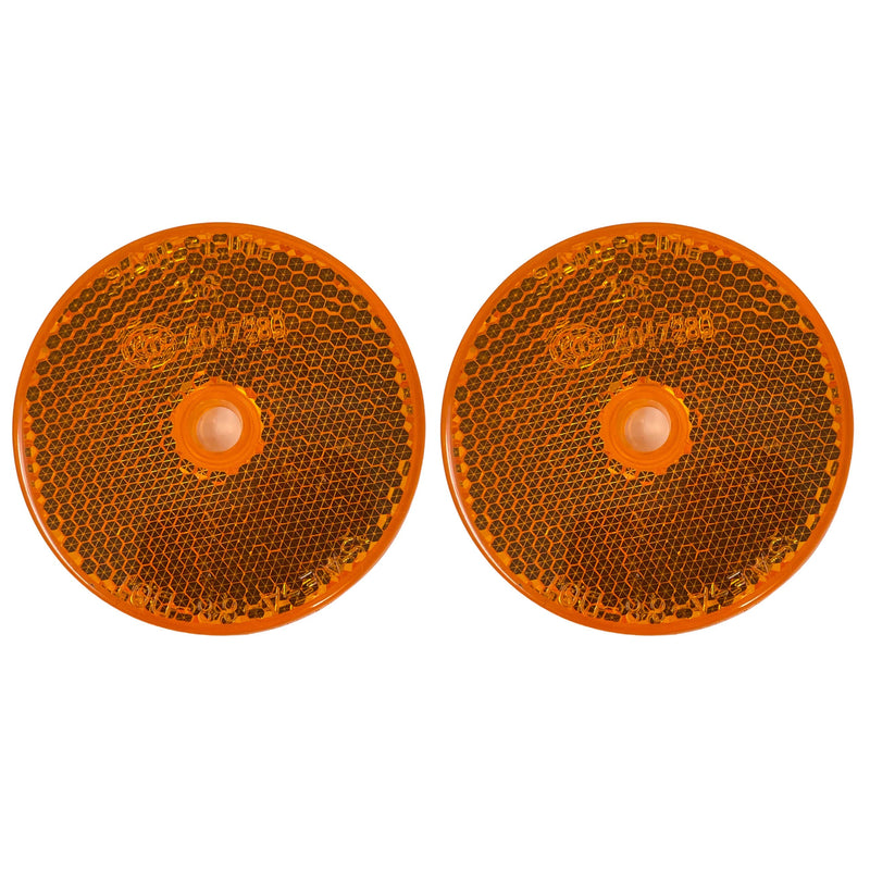 Class A 2" Round Reflector with Center Mounting Hole - Red/Amber/White for Trailers, Trucks, Automobiles, Mail Boxes, Boats, SUV's, RV's, Industrial Applications (2x Amber) 2x Amber