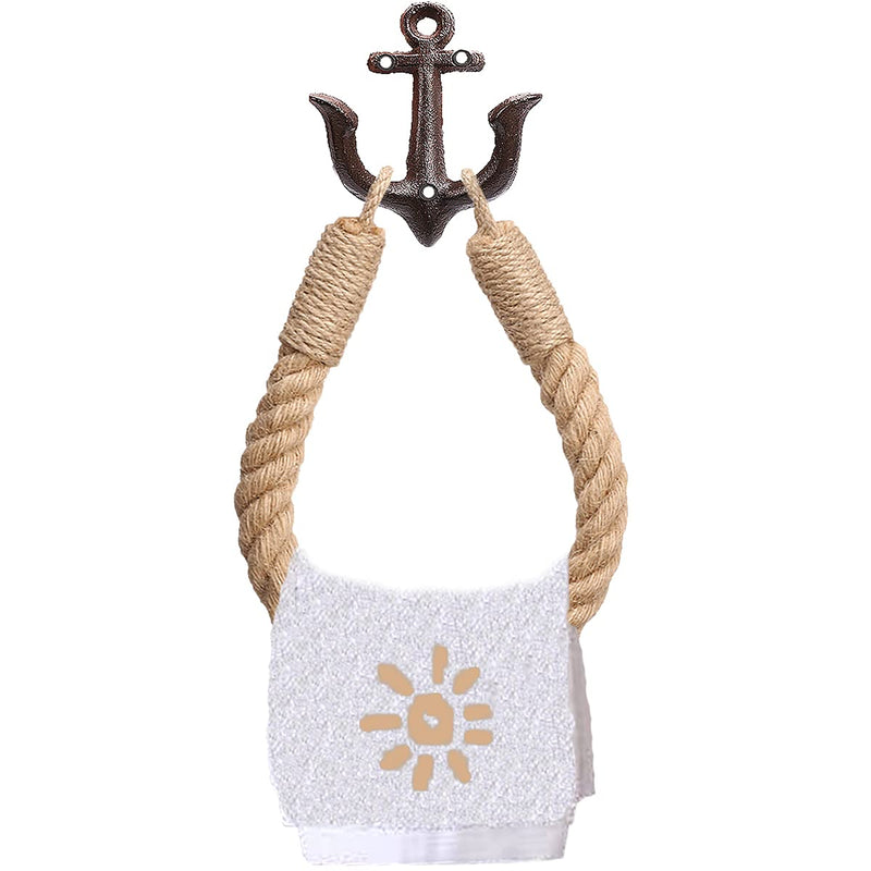 Nautical Anchor Toilet Paper Holder Rustic Industrial Wall-Mounted Towel Ring with Metal Hook for Bathroom Decor (Black) Black