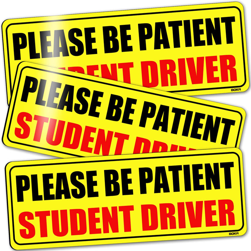 BOKA Student Driver Magnet for Car, Upgraded Please Be Patient New Driver Safety Signs, Teen Rookie Novice Driver Vehicle Bumper Magnetic Sticker for Beginner, High Reflective, Red Font, Set of 3 Student-black&red