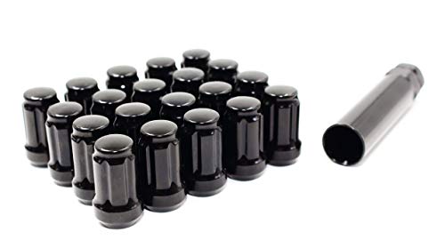 Set of 20 Veritek 1/2x20mm Black 1.4" 35.5mm Spline Drive Conical Seat Tuner Lug Nuts with 19mm 21mm Key for Dodge Ford Jeep Aftermarket Custom Wheels