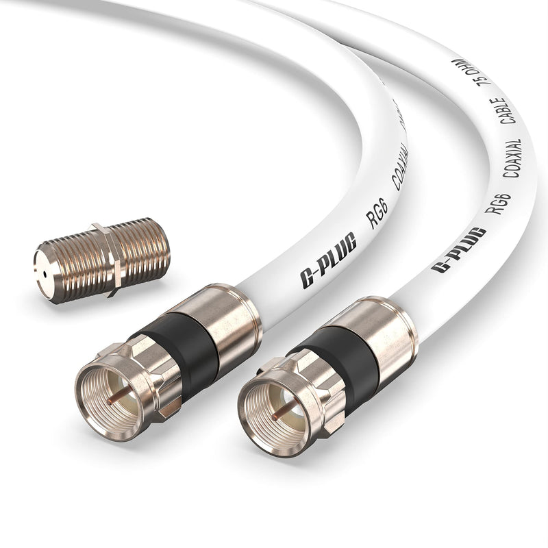 G-PLUG 30FT RG6 Coaxial Cable Connectors Set – High-Speed Internet, Broadband and Digital TV Aerial, Satellite Cable Extension – Weather-Sealed Double Rubber O-Ring and Compression Connectors White 30 FT